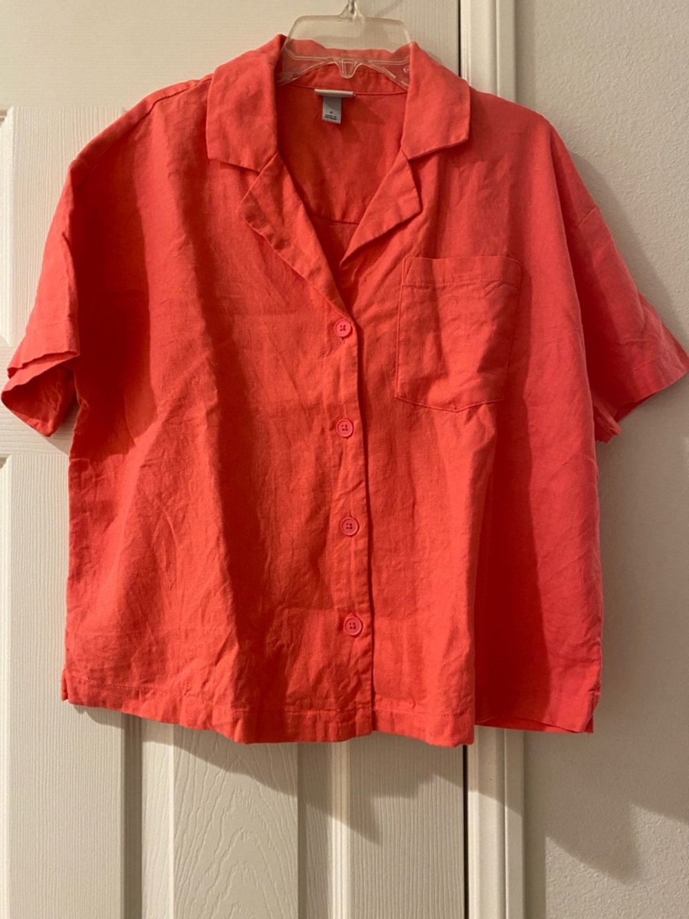 A New Day Coral Button-Front Short Sleeve Top